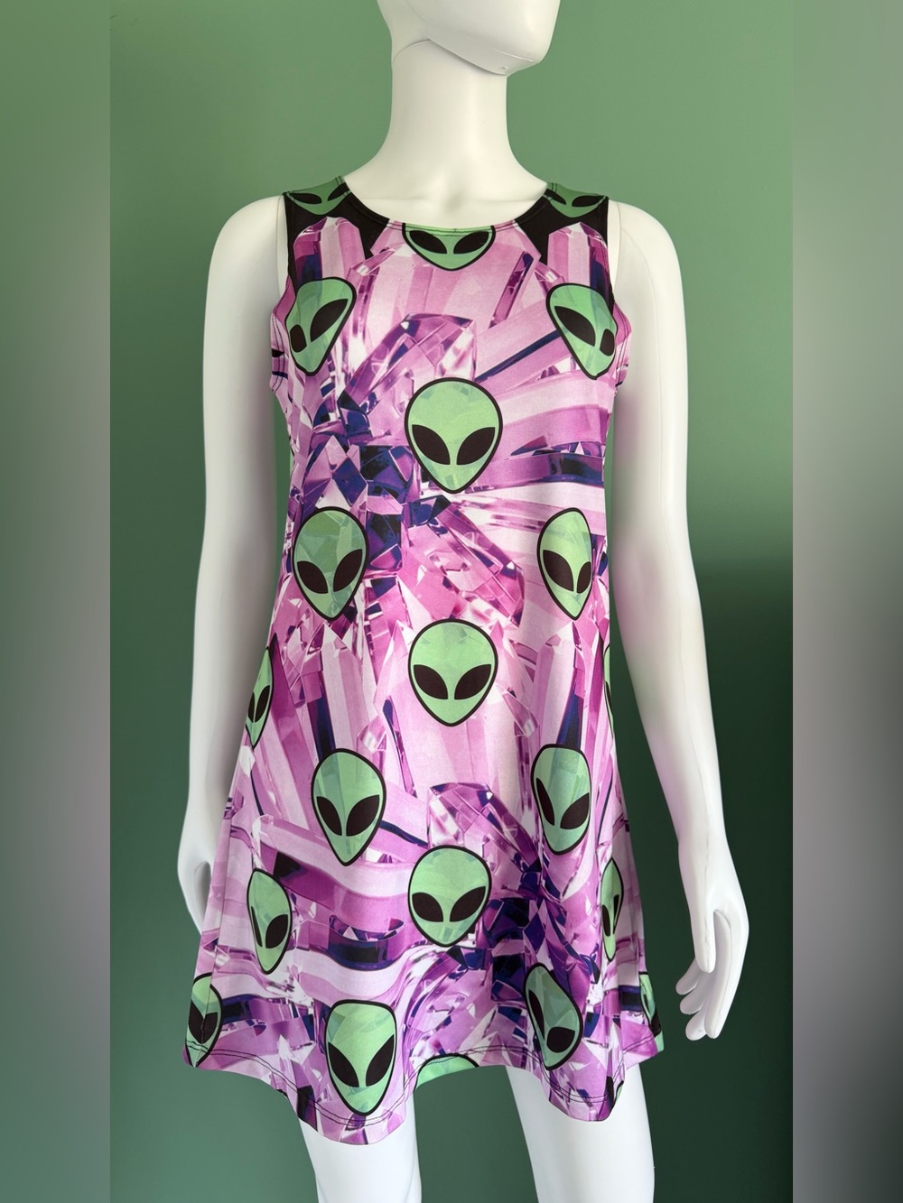 New Breed Los Angeles Y2K Alien Crystal Sleeveless Shift Dress